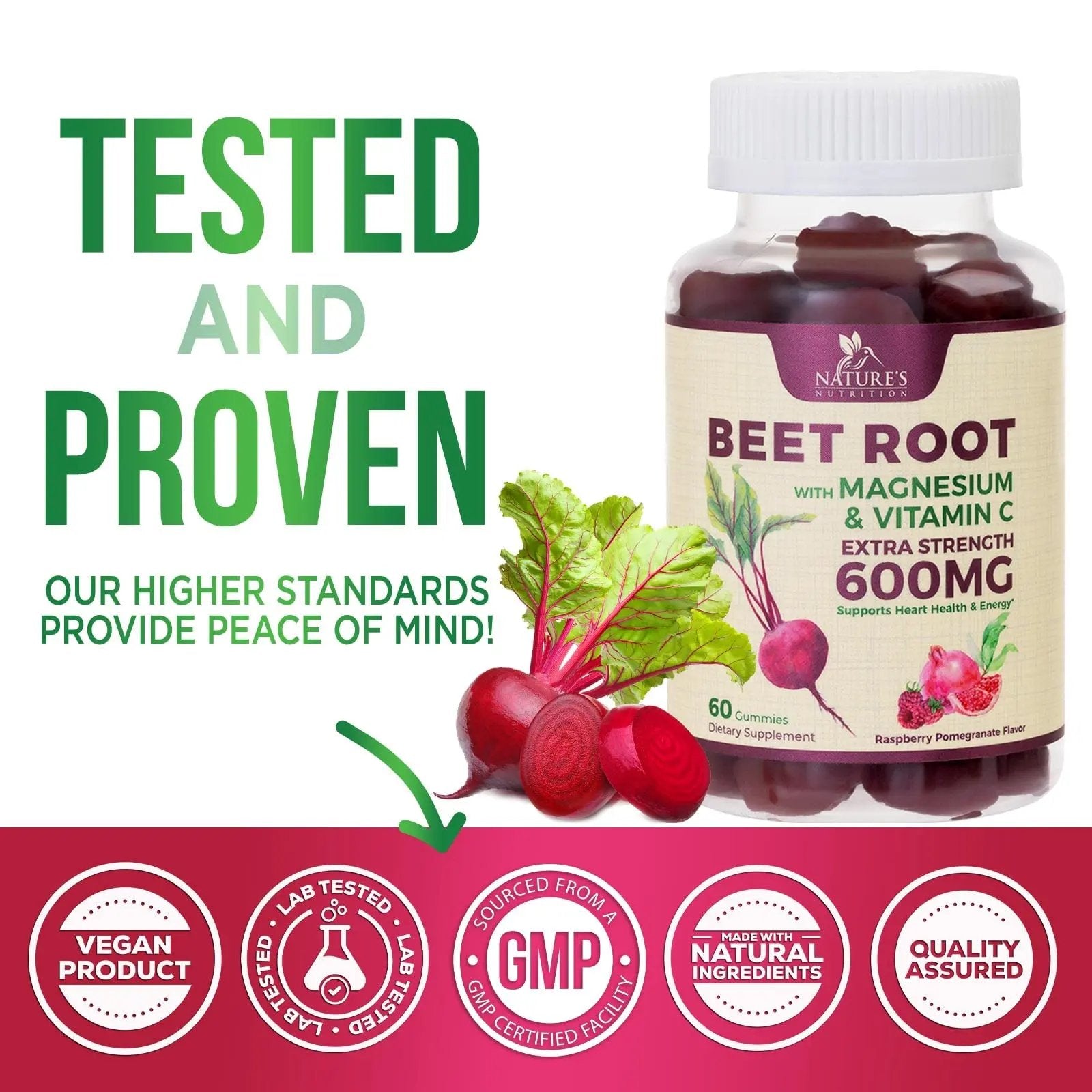Nature's Nutrition Beet Gummies with Beetroot - Energy & Heart Health Support Nature's Nutrition