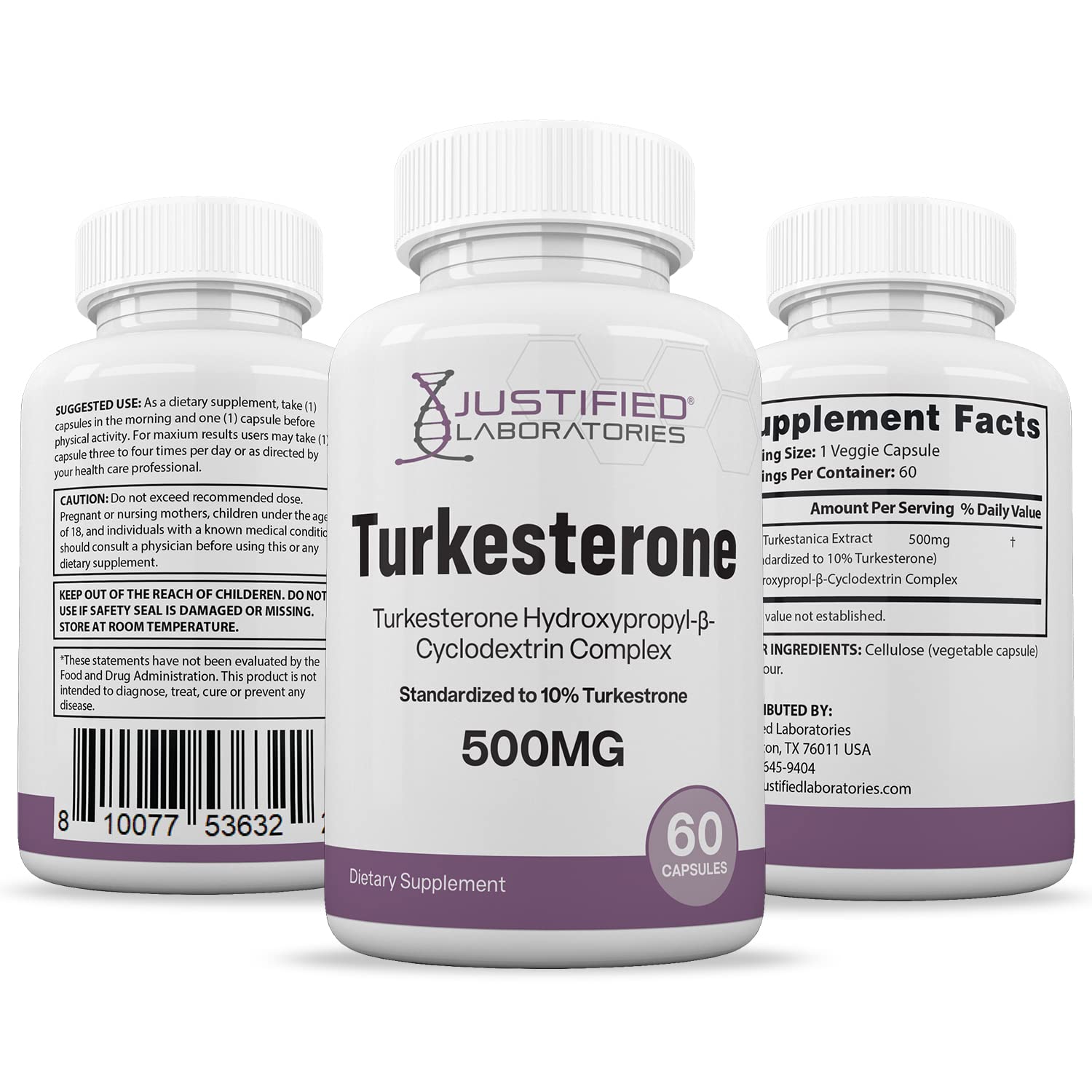 Justified Laboratories (5 Pack Turkesterone 500mg 10% Standardized Naturally Increase Justified Laboratories