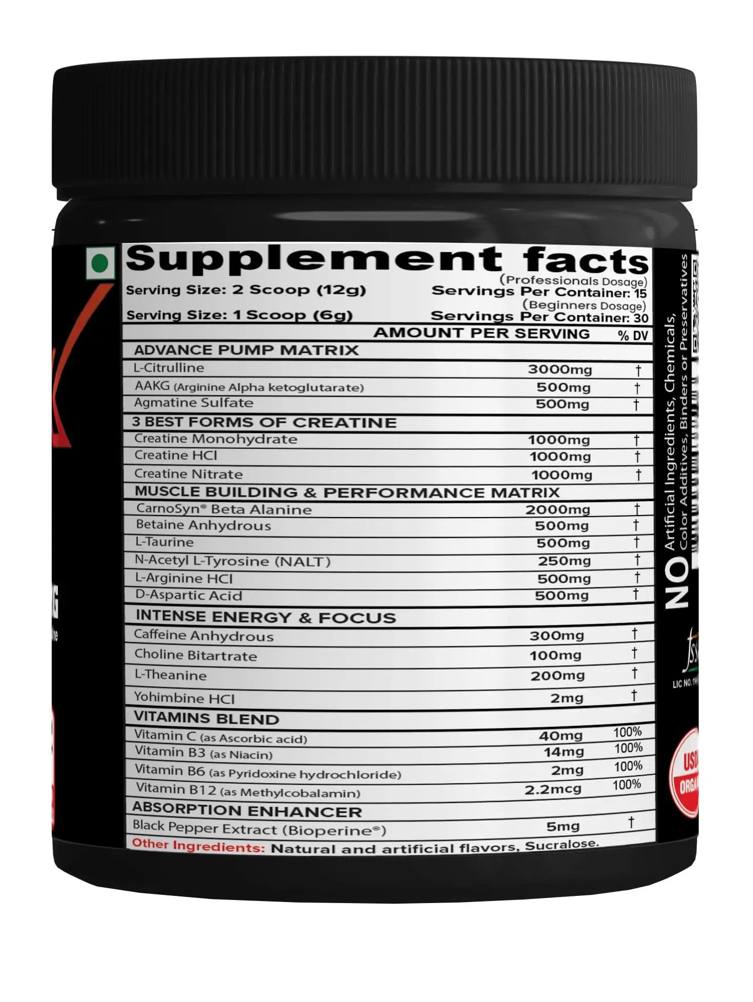 NutriJa Weapon-X Pre-Workout Powder with 21 Active Ingredients - 3 Best Forms of Creatine, AAKG, Beta-Alanine, Caffeinated | Pumps, Viens Popping, Energy, Focus & Strength (30 Servings (Lychee))