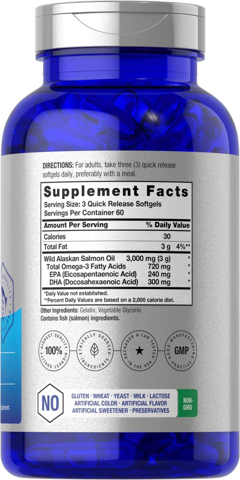 Wild Alaskan Salmon Fish Oil | 180 Softgel Capsules | Gluten Free, Non-GMO | High Potency Horbäach