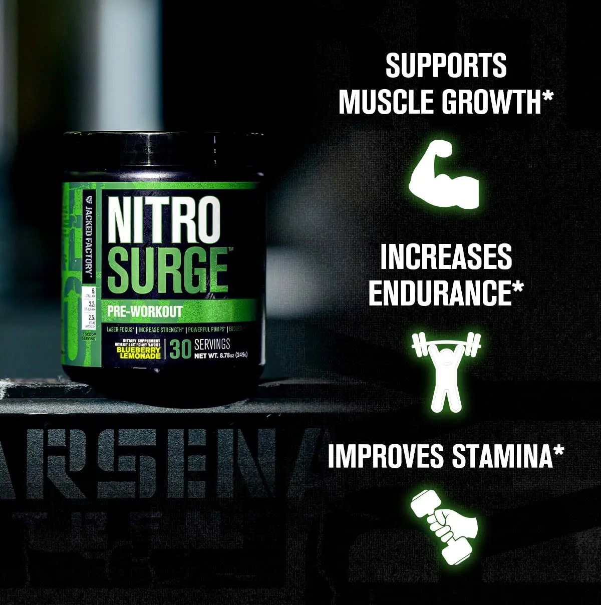 Nitrosurge Pre-Workout in Green Apple & Creatine Monohydrate for Men & Women