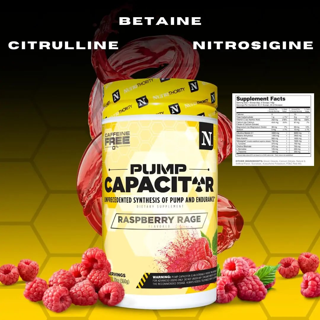 Nutrithority Pump Capacitor Non-Stimulant Sugar-Free Pre Workout for Men & Women, Unflavored, 40 Servings - Nitric Oxide Booster, Intense Focus, Powerful Pumps & Strength Gains