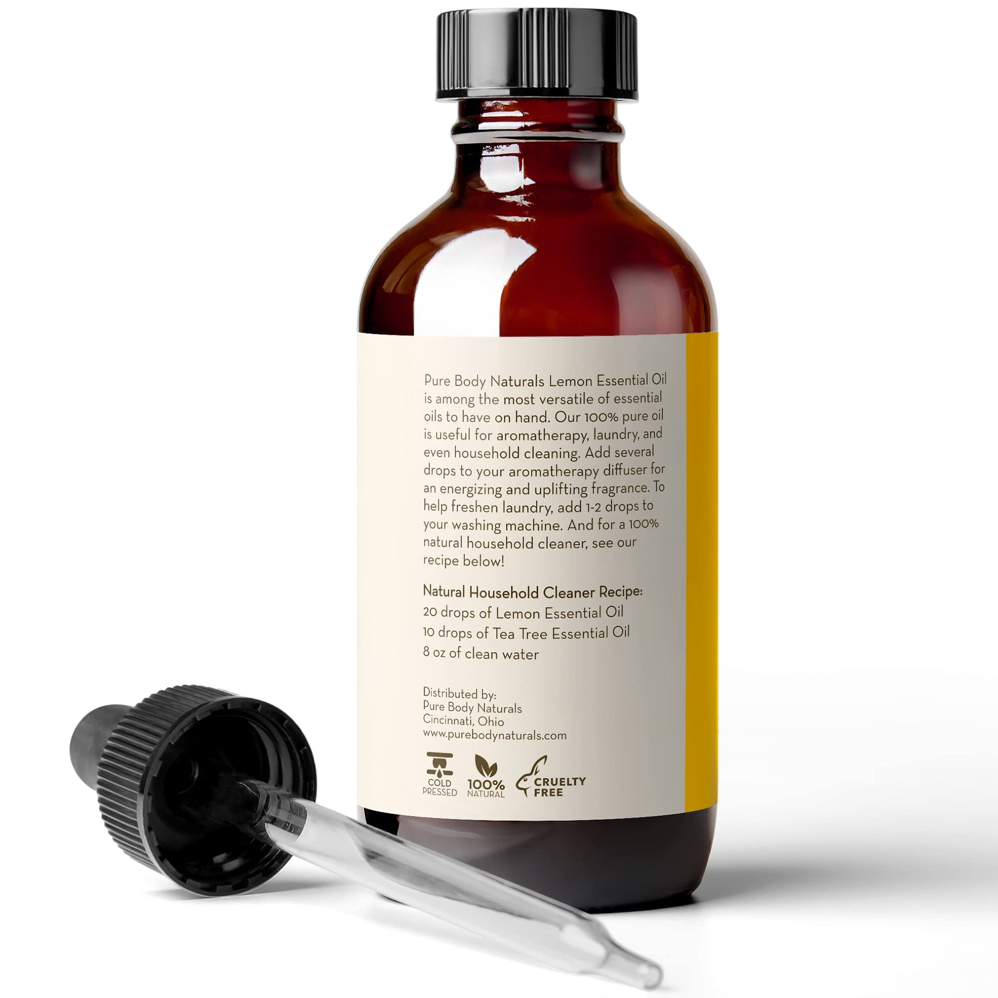 Lemon Essential Oil, 4 fl oz - 100% Pure & Undiluted Lemon Oil for Diffuser and DIY - Natural Deodorizer Pure Body Naturals