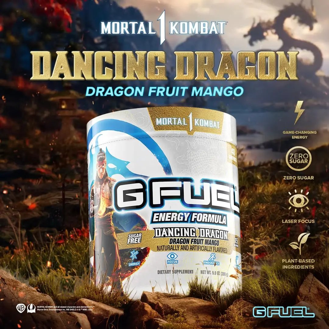 G fuel Mortal Kombat Dancing Dragon Energy Powder, Sugar Free, Clean Caffeine Focus G fuel