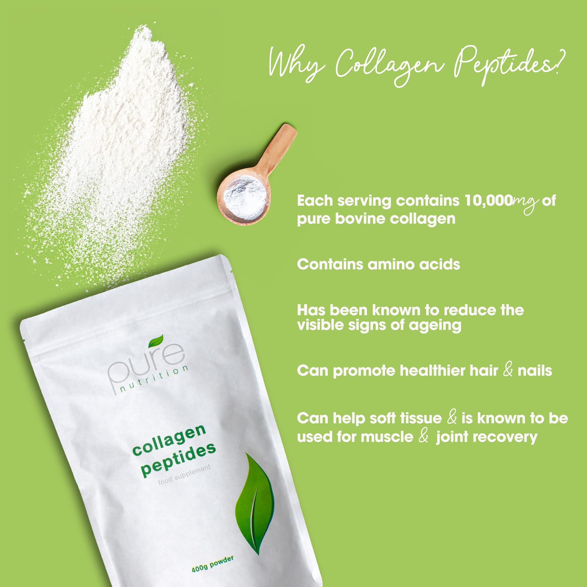 Pure Collagen Powder, Bovine Collagen Peptides Powder by Pure 400g Pure