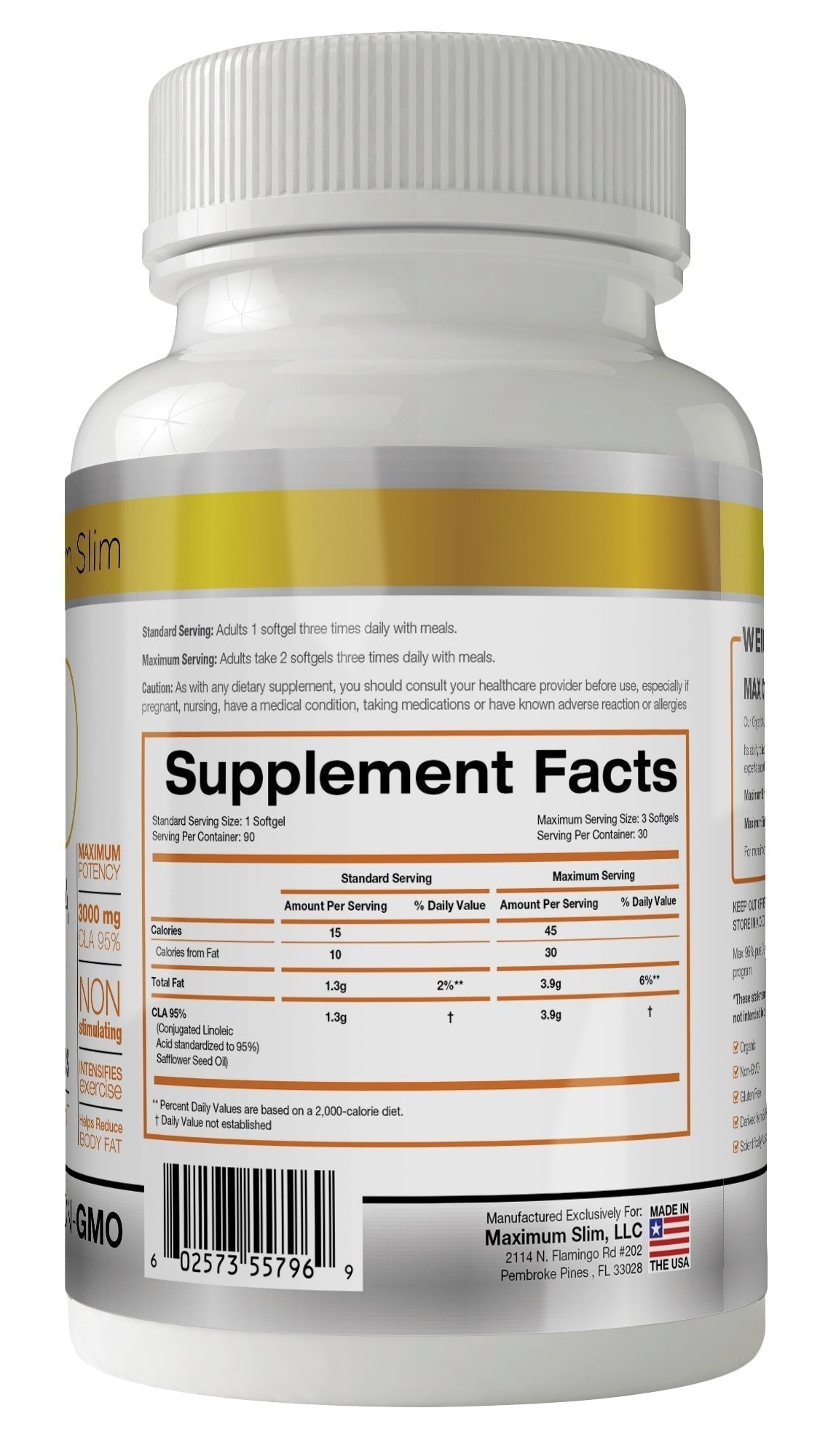 MAX CLA 3000, High Potency, Natural Weight Loss Exercise Enhancement, Increase Lean Maximum Slim