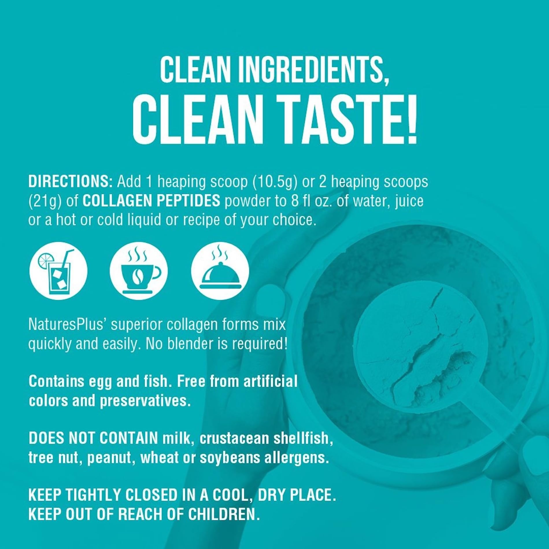 NaturesPlus Collagen Peptides Powder - Premium Hydrolysed Collagen Supplement, 6 Major Types Nature's Plus