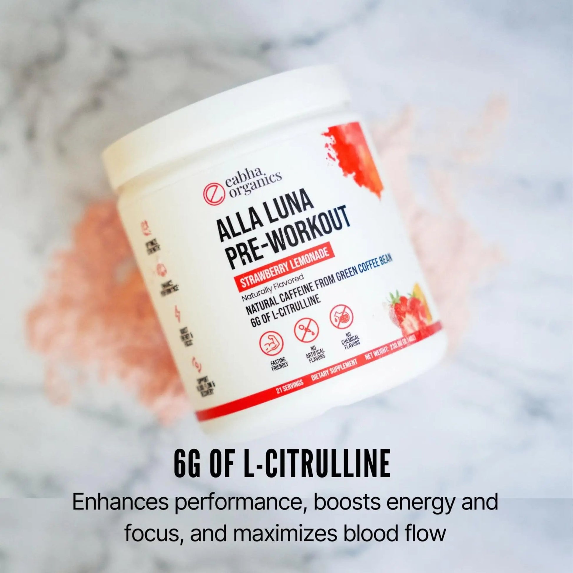 Eabha Organics Alla Luna Pre-Workout - Strawberry Lemonade - to Support Energy, Focus, and Stamina - Increase Blood Flow for a Better Pump - 21-Day Supply - 1 Scoop per Serving