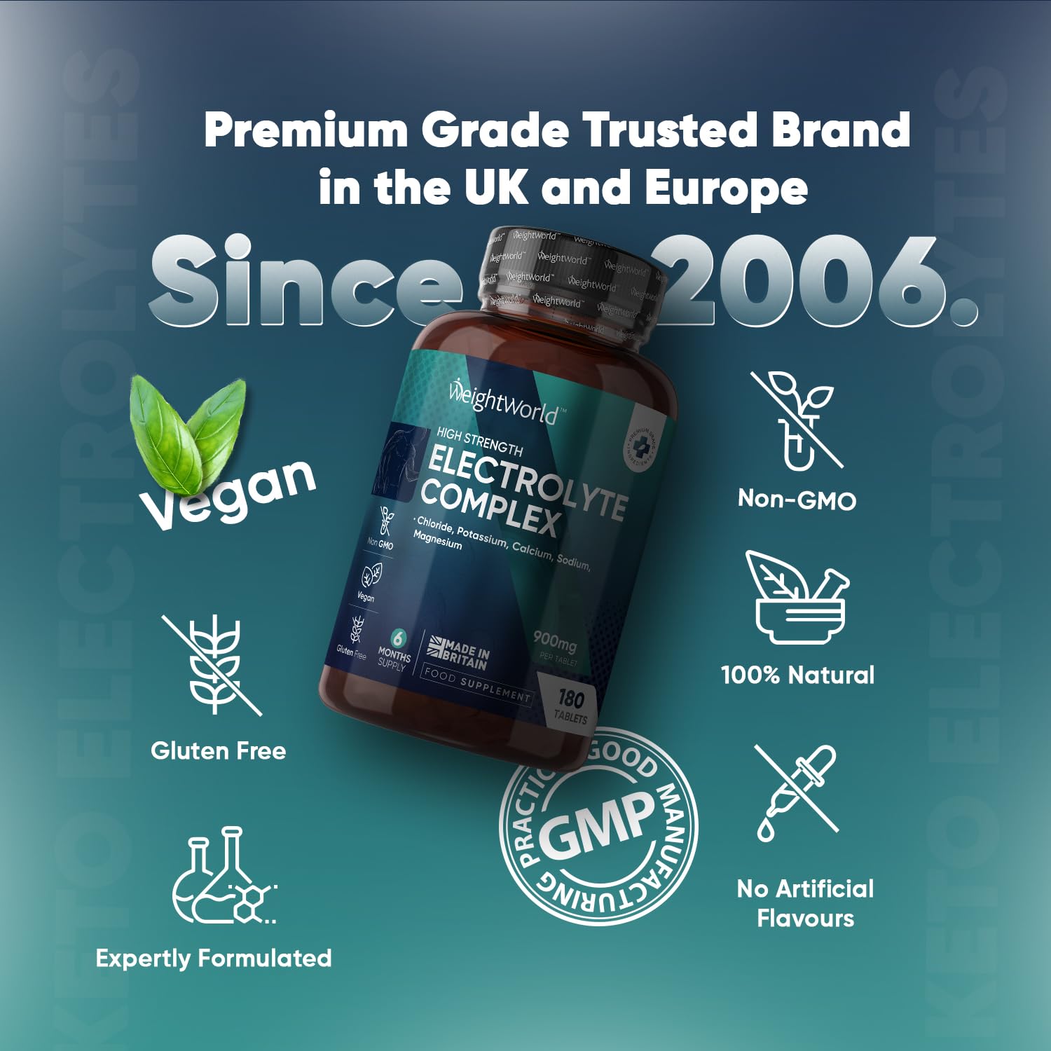 Electrolyte Tablets - 6 Months Supply - 180 Vegan Tablets with Sodium, Magnesium WeightWorld