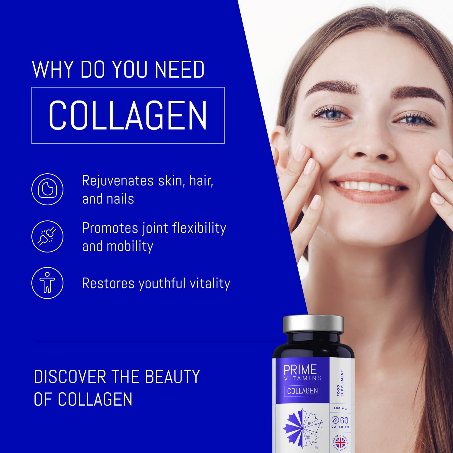 Marine Collagen 400mg | Hydrolysed Collagen Supplements for Women & Men PRIME VITAMINS