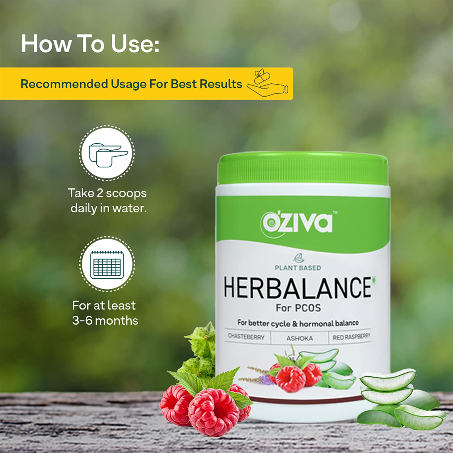OZiva Plant Based HerBalance for PCOS (with Chasteberry, Shatavari, Red Raspberry, Ashoka) for better cycle OZIVA