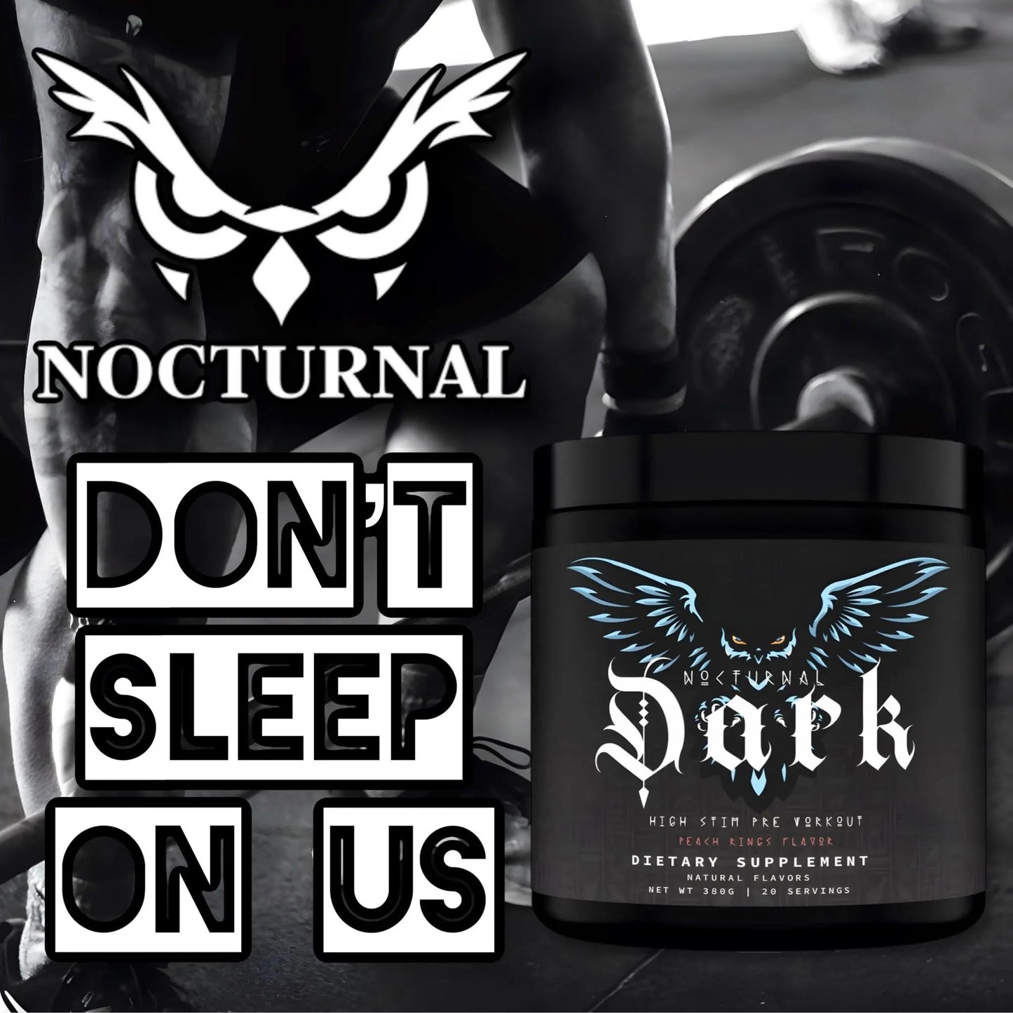 Nocturnal Labz Dark High Stim Pre Workout Powder | Potent Pre-workout Formula for Men & Women, Maximize Energy, Focus, Endurance, Citrulline Malate, Caffeine, Beta-Alanine, (20 Servings) (Peach Rings)