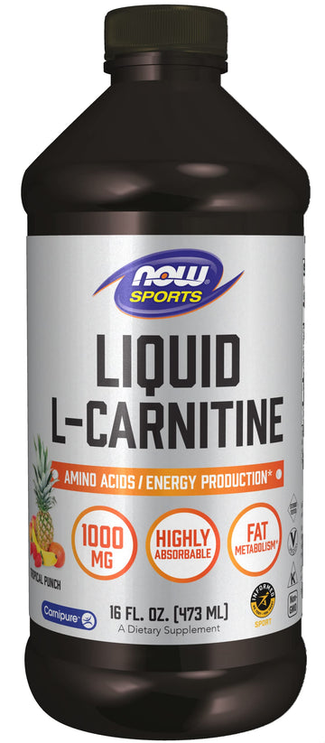 NOW Sports Nutrition, L-Carnitine Liquid 1,000 mg, Highly Absorbable, Tropical Punch