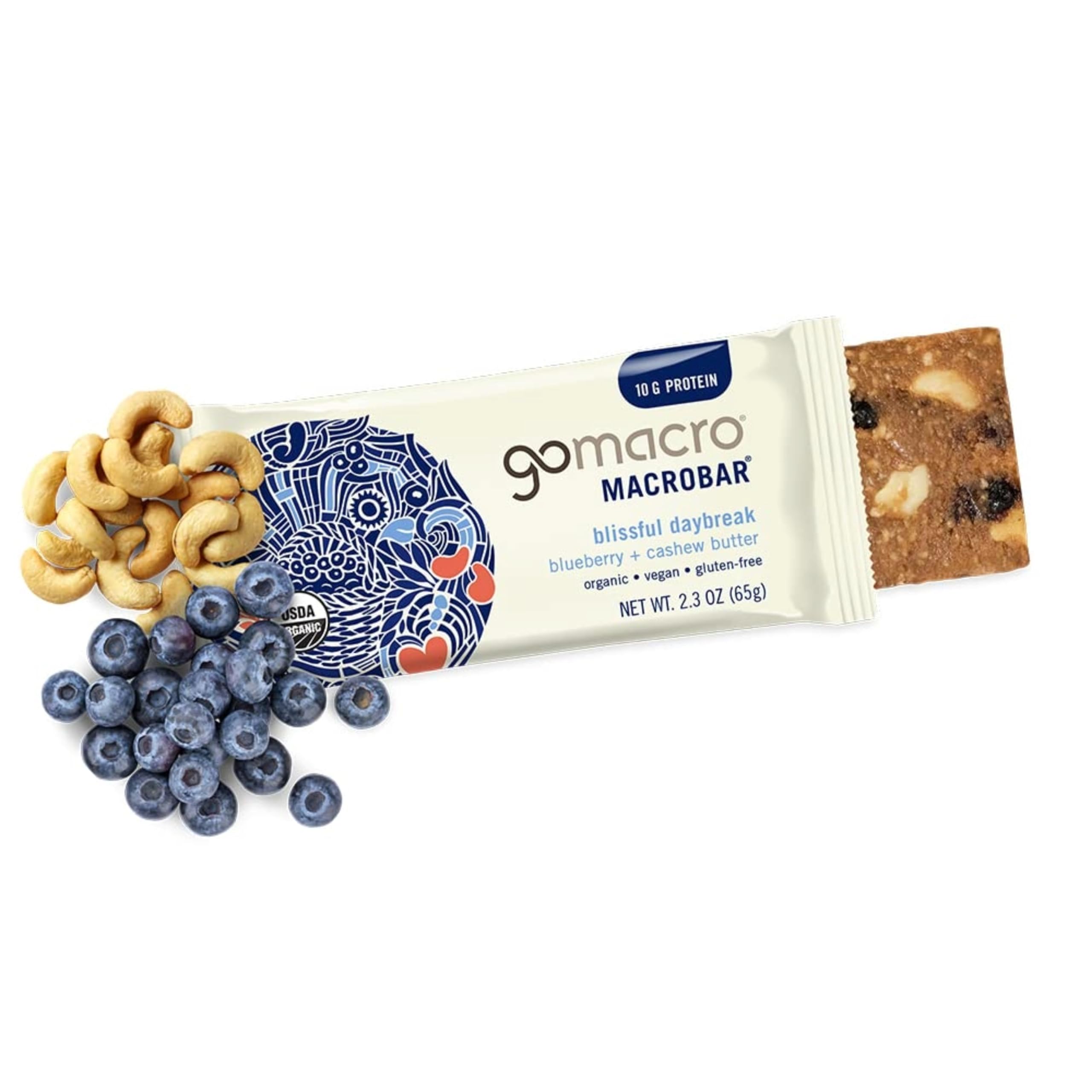 GoMacro Macrobar Organic Vegan Protein Bars - Blueberry + Cashew Butter , 2.3 Ounce GoMacro