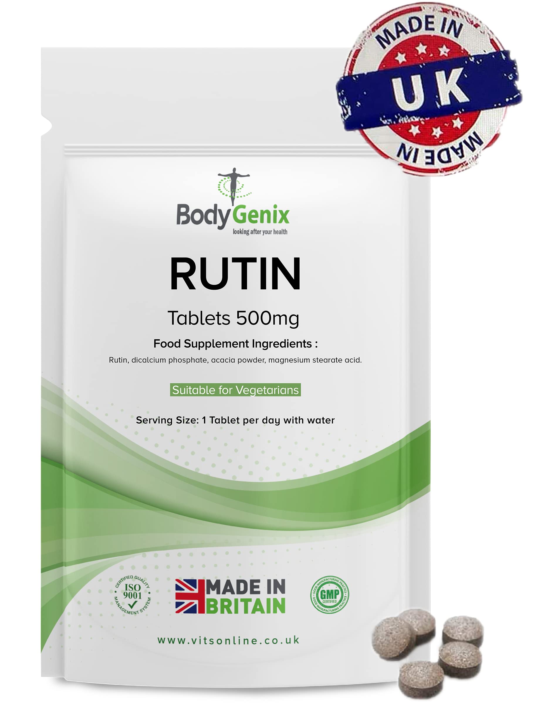 Bodygenix Rutin 500mg Tablets CAPILLARIES, VARICOSE Veins, Hemorrhoids Veg Friendly - UK Made (120) 4 Month Supply Bodygenix