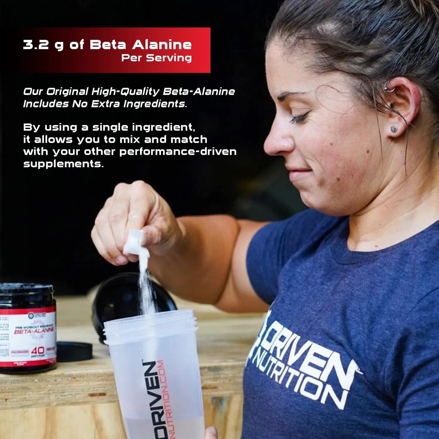 Driven Nutrition Beta Alanine, Unflavored - Preworkout Carnosine Booster for Physical Endurance, Reduce Lactic Acid & Muscle Fatigue, Support Workout Capacity for Weightlifting & High Intensity Cardio