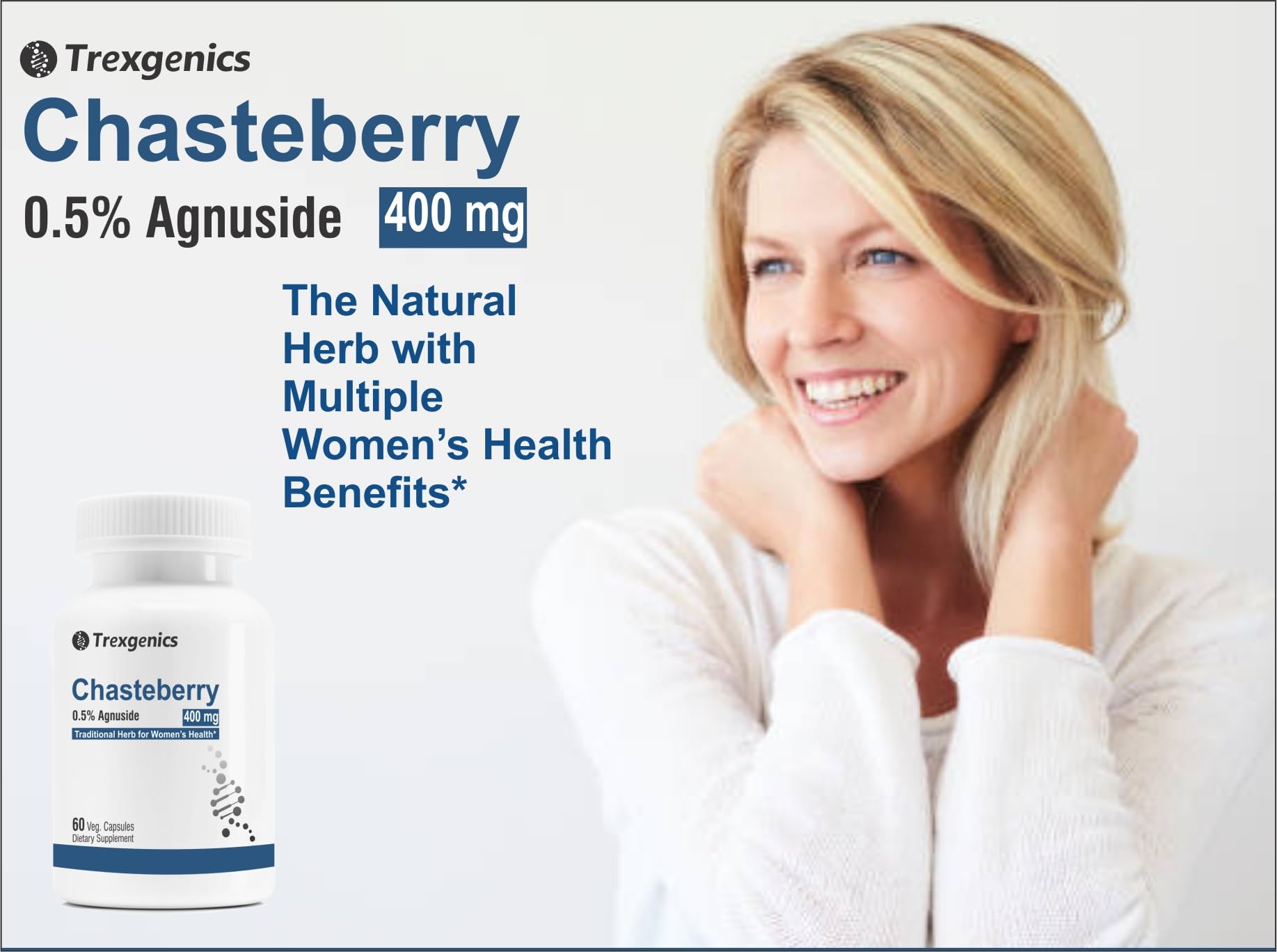 Trexgenics CHASTEBERRY 0.5% Agnuside 400 mg Women's Health Support Vegan & Non-GMO Trexgenics