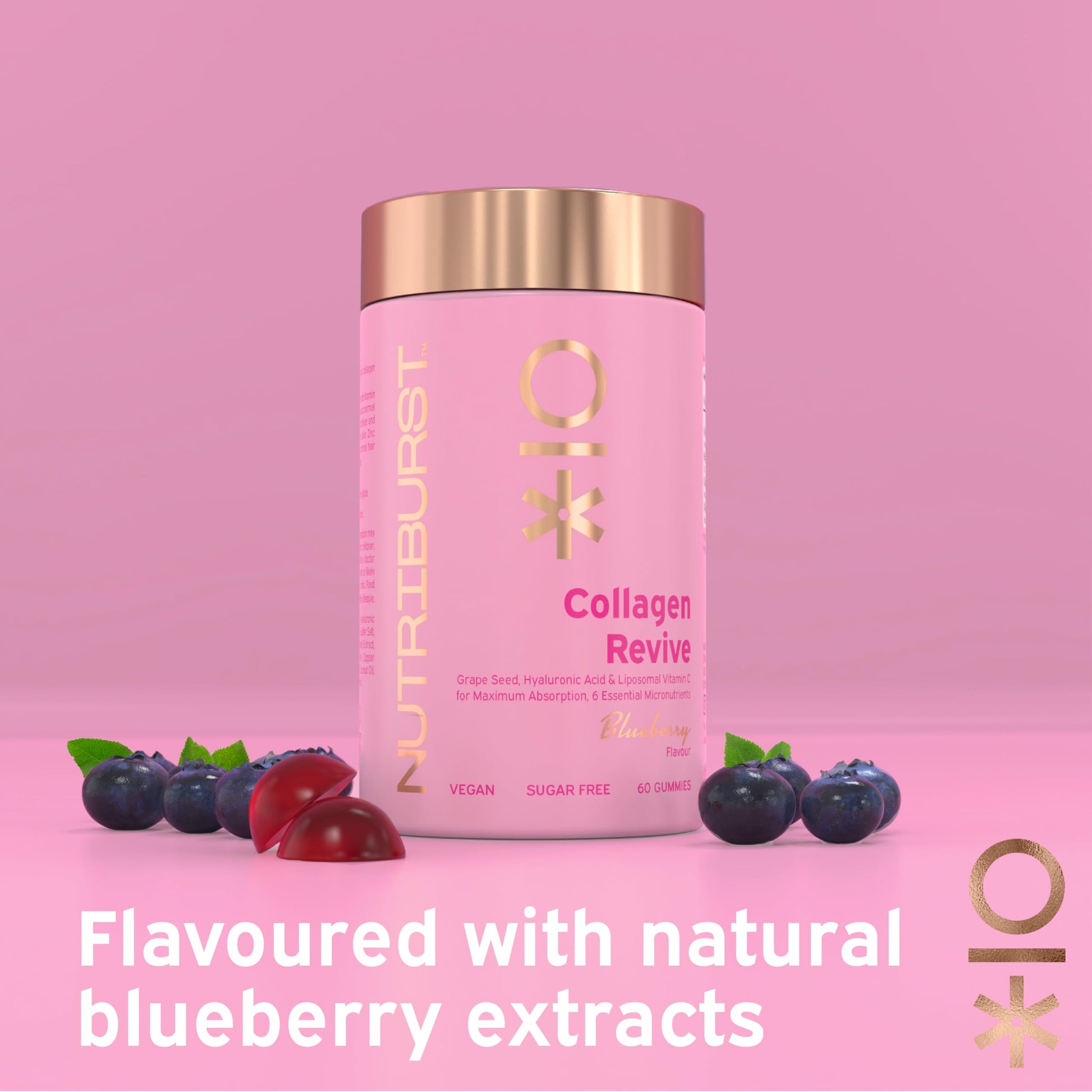 Nutriburst - Vegan Collagen Revive Gummies - Biotin (100µg), Hyaluronic Acid (100mg) + Vitamin C (80mg) Nutriburst