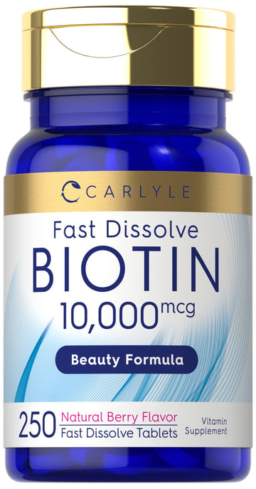 Carlyle Biotin 10000mcg | 250 Fast Dissolve Tablets | Max Strength | Vegetarian, Non-GMO