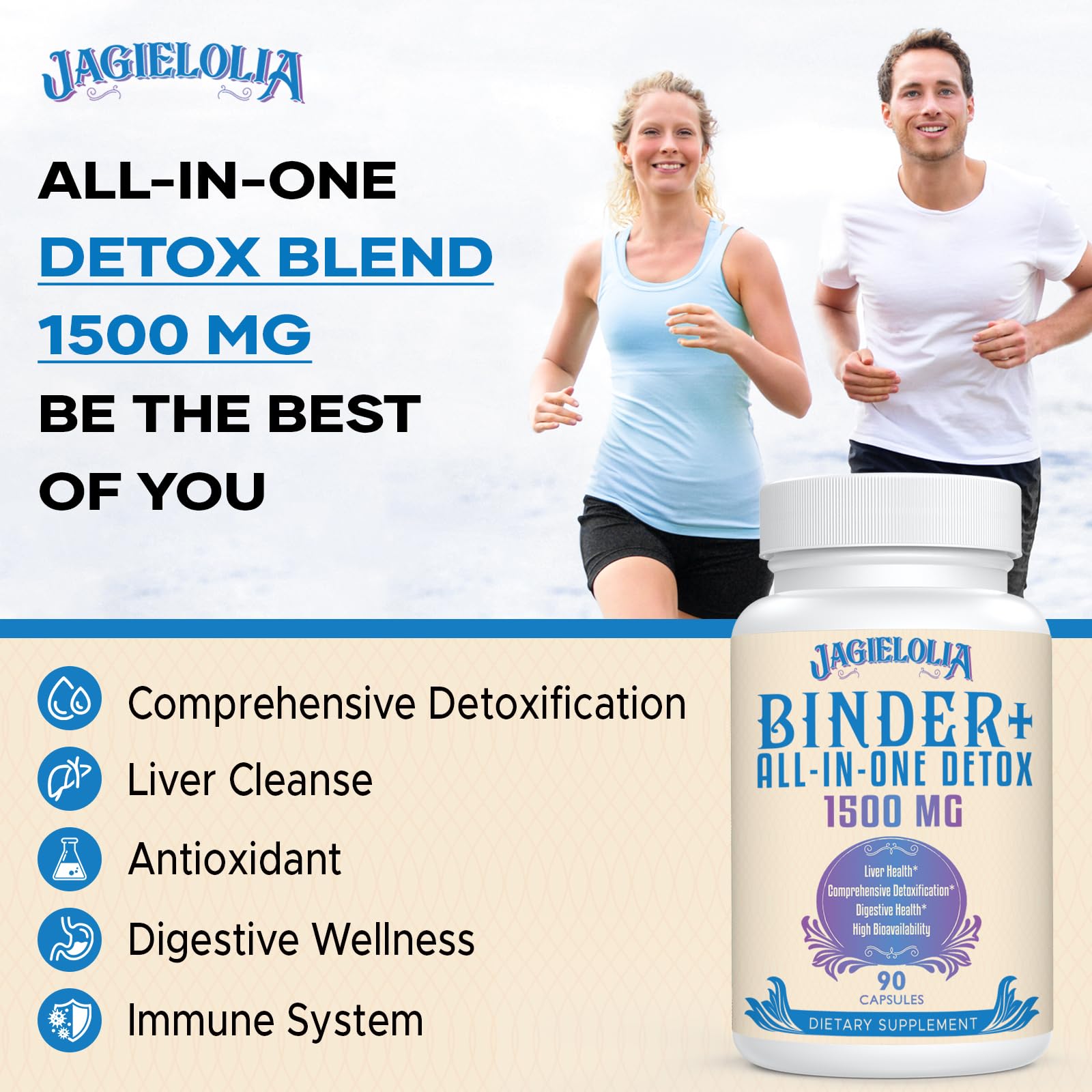 All-In-One Detox Binder Supplement 1500 MG - High Bioavailability, Liver Gut Detox Cleanse Jagielolia