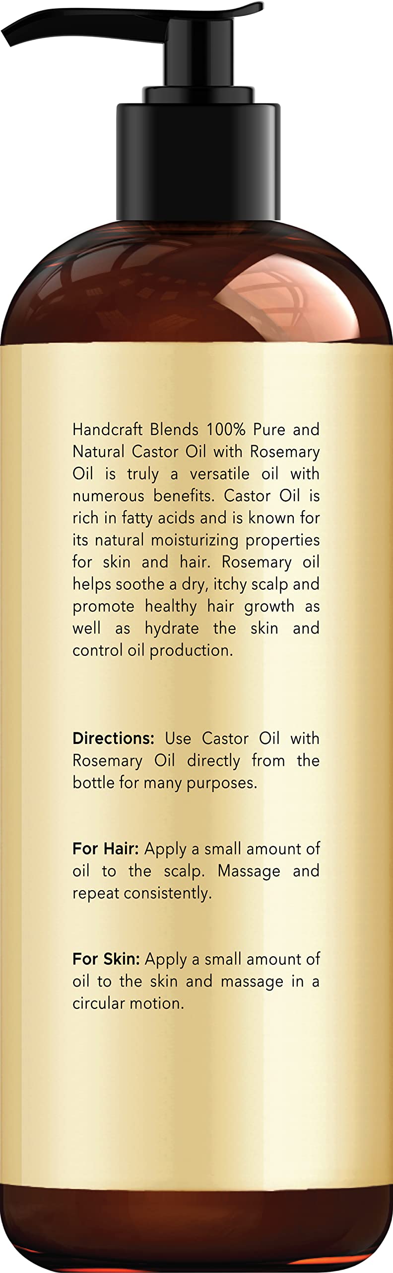 Handcraft Blends Castor Oil with Rosemary Oil for Hair Growth, Eyelashes, Eyebrows Handcraft Blends