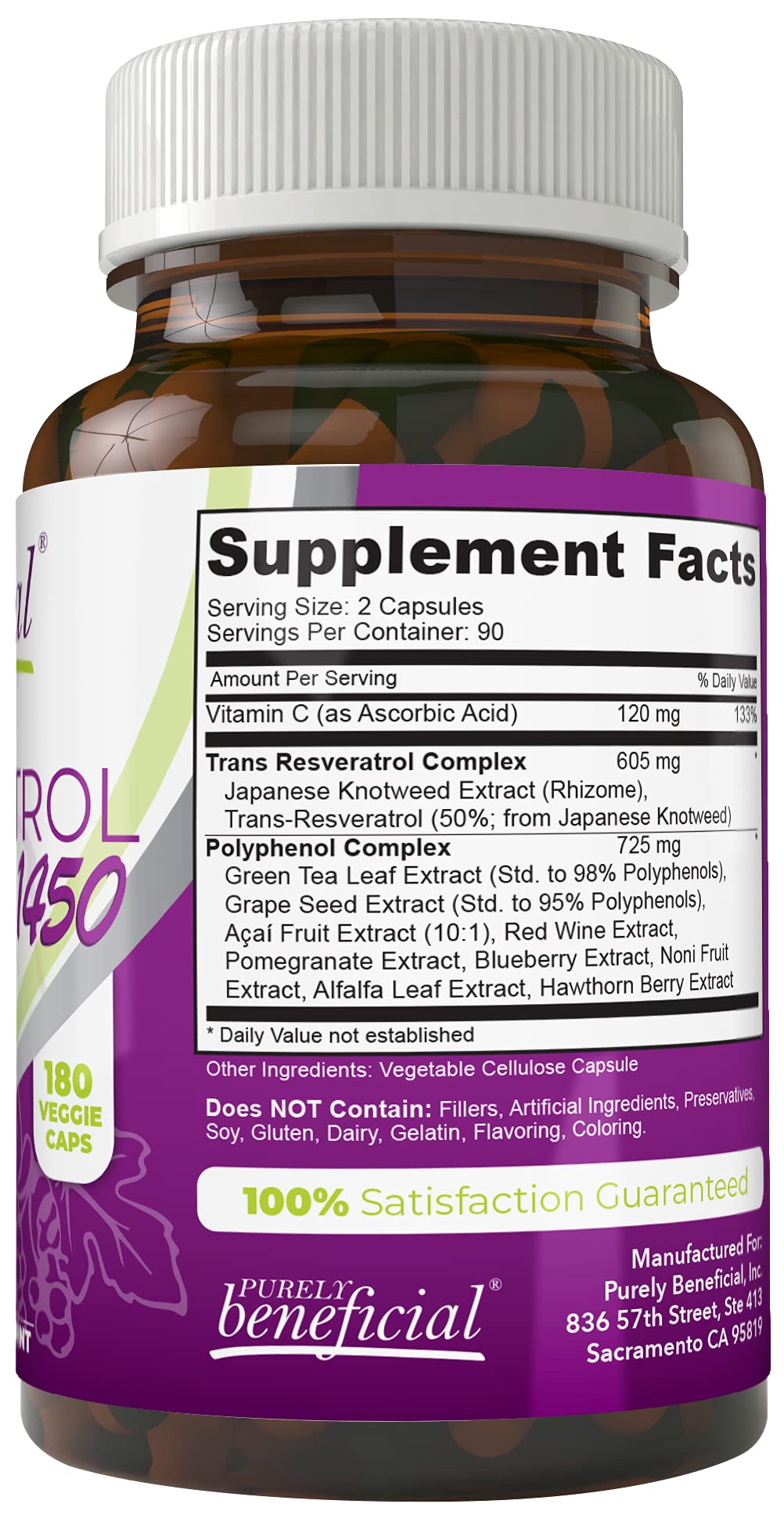 PURELY beneficial RESVERATROL1450-90day Supply, 1450mg per Serving of Potent Antioxidants PURELY beneficial