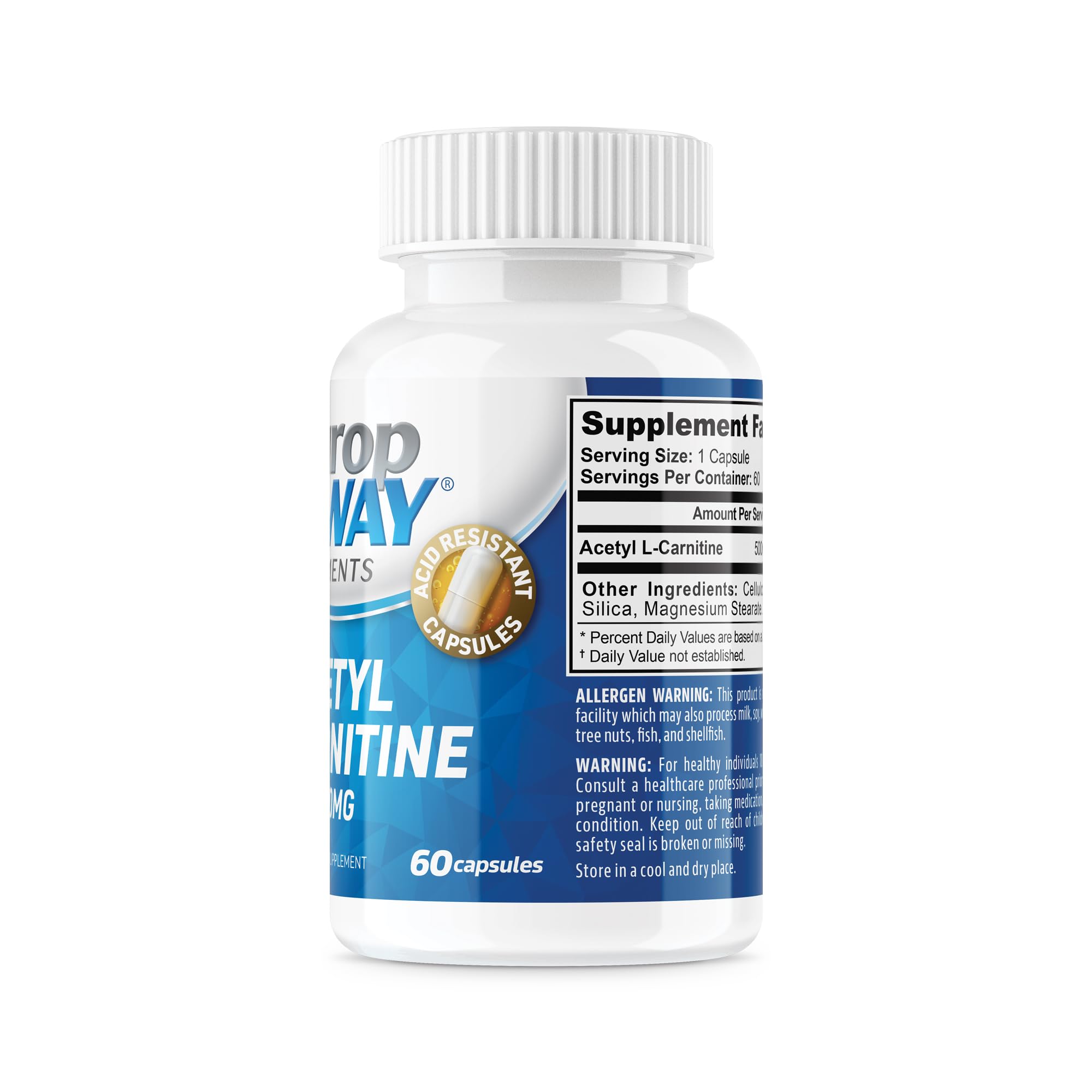 NeuropAWAY Elements Acetyl L-Carnitine 500mg 60ct Acid Resistant Capsules (60 500mg NeuropAWAY