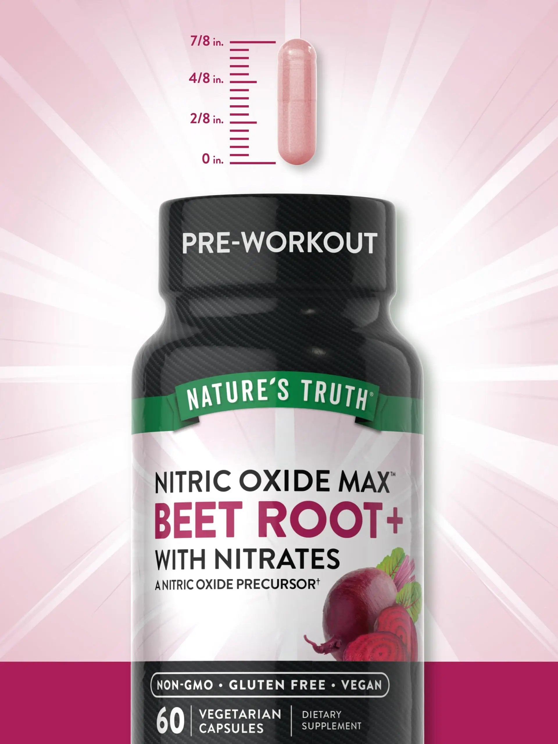 Nature's Truth Beet Root Capsules | 60 Count | Nitric Oxide Supplement for Men and Women | Vegan, Non-GMO and Gluten Free Pre-Workout