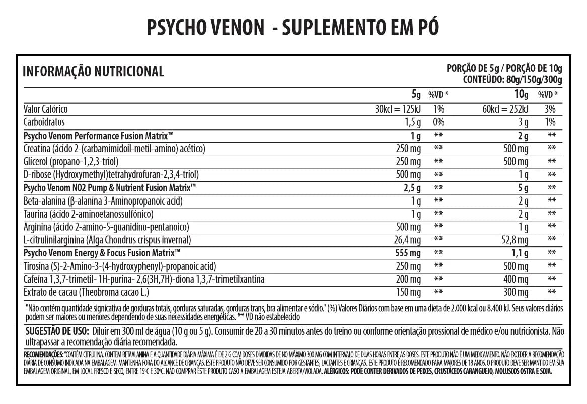 Psycholabz Pre Treino Psycho Venom 300g - Double Lemon Sabor Limão