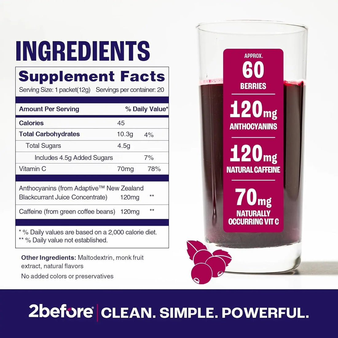 2before All Natural Vegan Pre Workout, with 120mg Caffeine I Clean Energy, Endurance