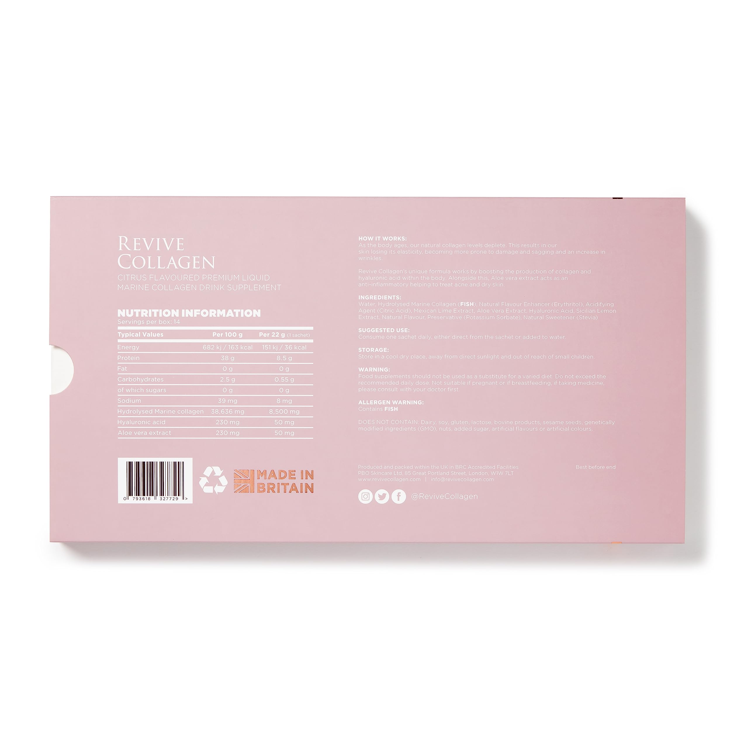 Revive Collagen Premium 8,500mg Hydrolysed Marine Collagen Drink with Added Hyaluronic Acid & Aloe Vera Revive Collagen