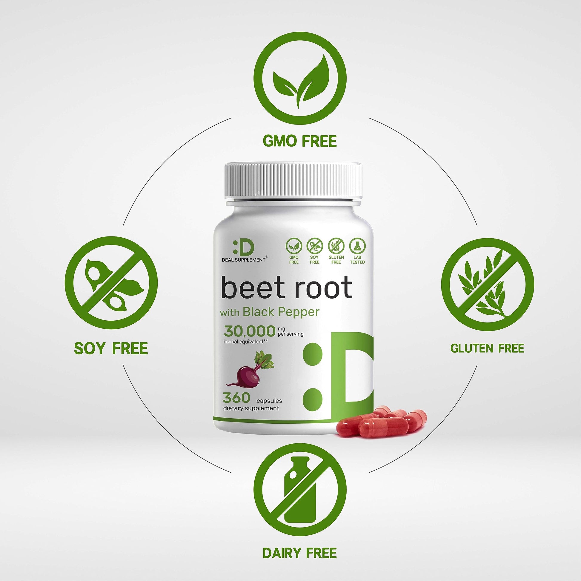 Beet Root Capsules 30000mg Per Serving, 360 Count, with Black Pepper Extract – Enhanced DEAL SUPPLEMENT