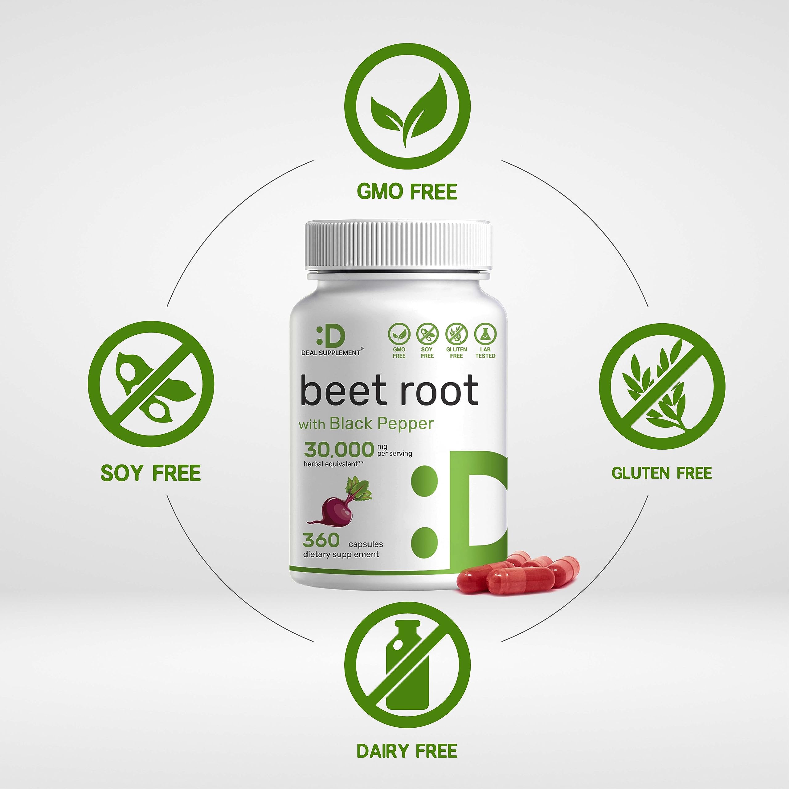Beet Root Capsules 30000mg Per Serving, 360 Count, with Black Pepper Extract – Enhanced DEAL SUPPLEMENT