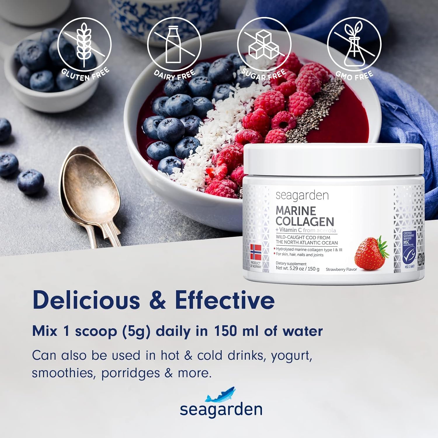 Seagarden Marine Collagen Powder + Vitamin C | Collagen Peptides Powder (Type I & III) SEAGARDEN