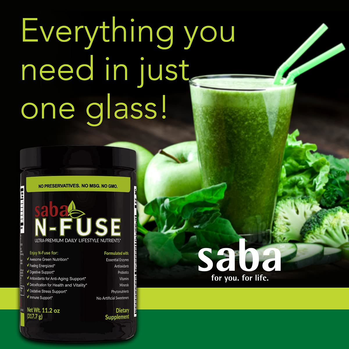Saba N-Fuse-Whole Food Daily Nutrition,-Phytonutrients, Pre and Probiotics, Enzymes Saba