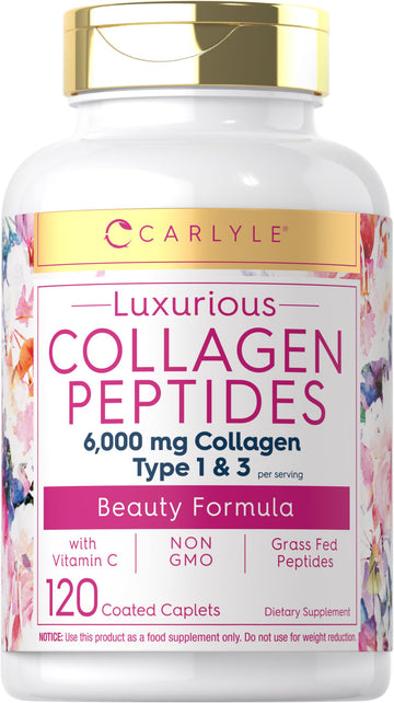 Carlyle Collagen with Vitamin C | 6000mg | 120 Caplets | Multi Collagen Peptide Pills