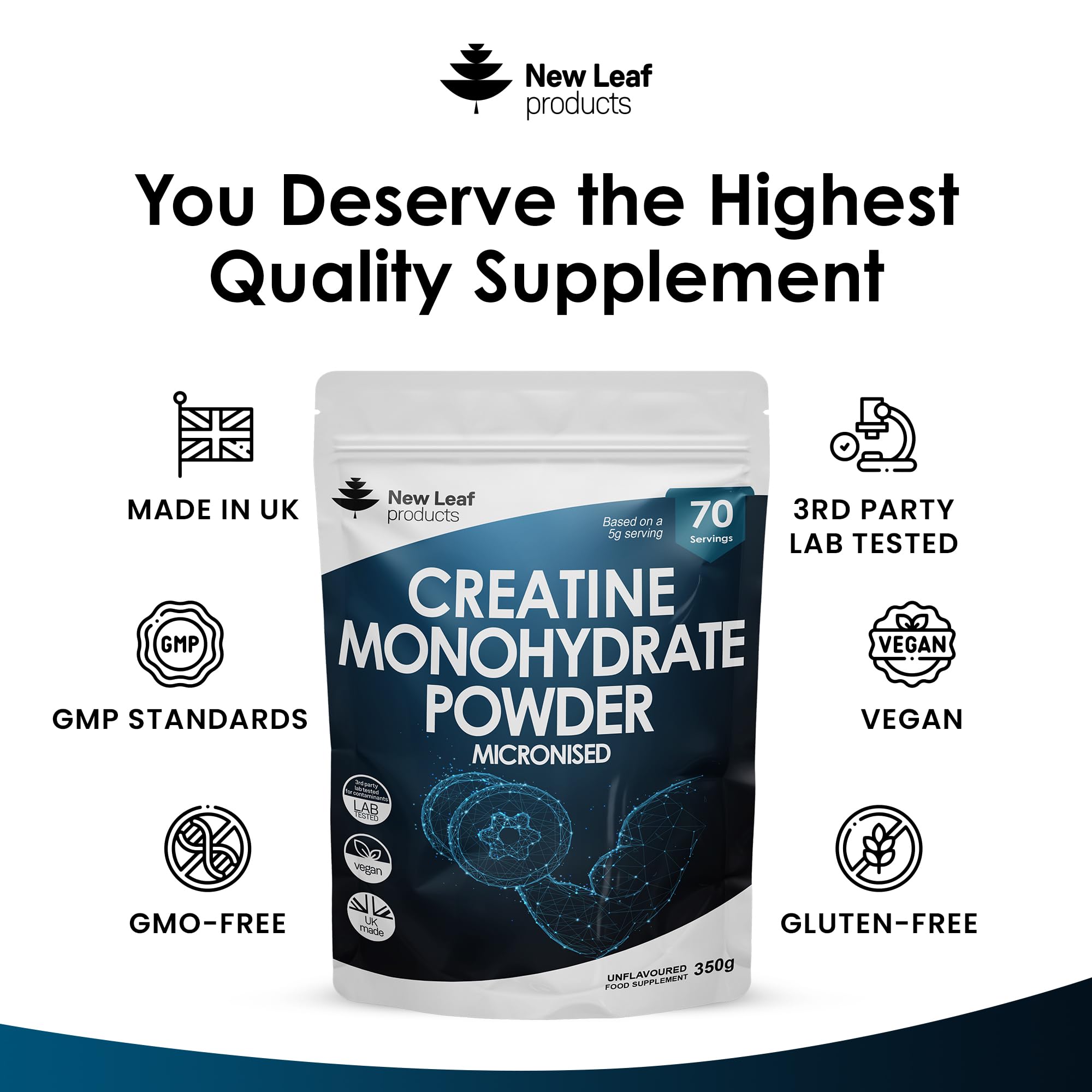 Creatine Monohydrate Powder 100% Pure Micronized Creatine - 350g Increased Absorption NEW LEAF PRODUCTS