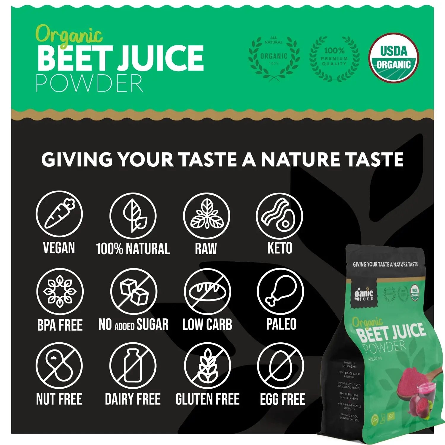 Ganic Food Organic Beet Root Juice Powder, 16 Ounces