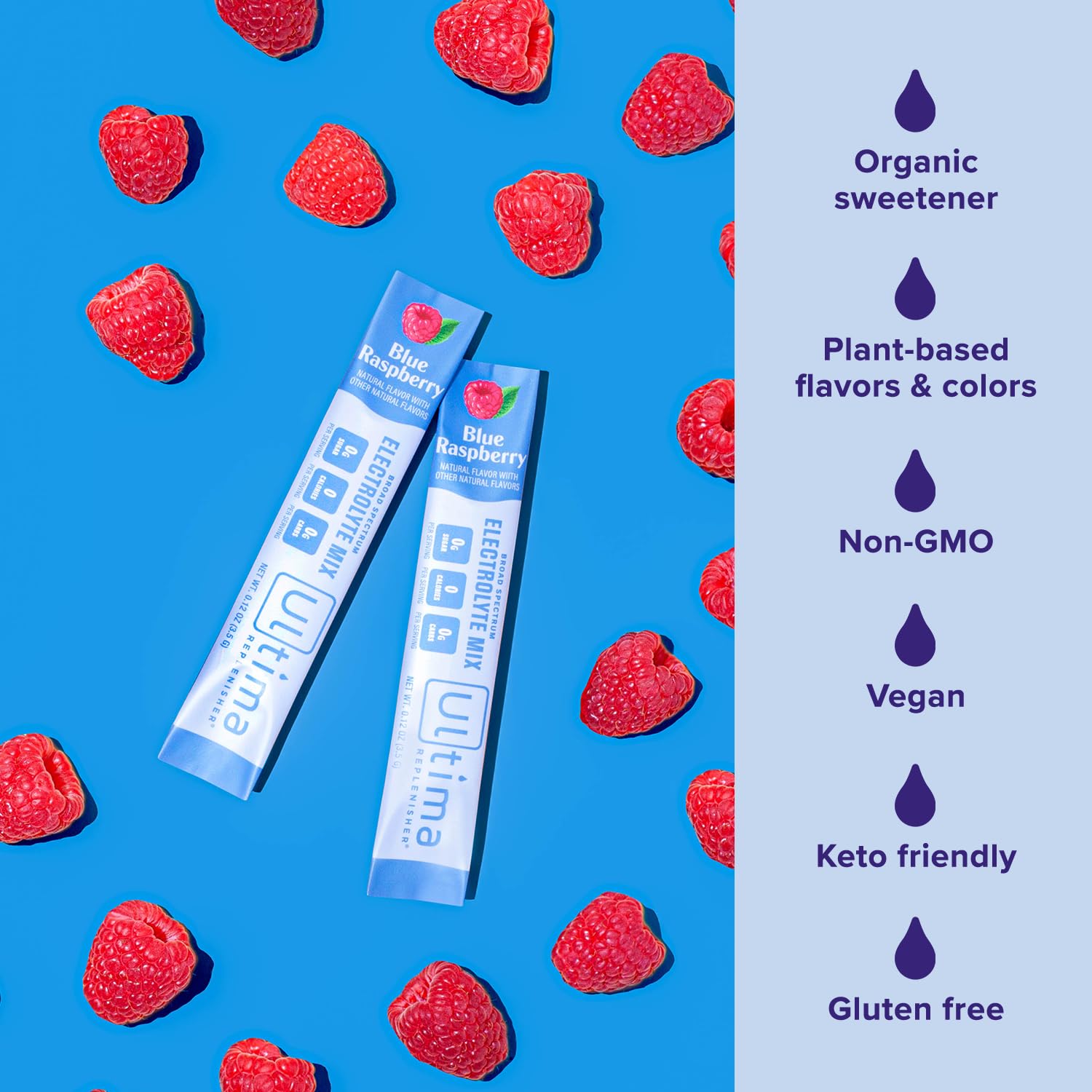 Ultima Replenisher Daily Electrolyte Drink Mix – Blue Raspberry, 20 Stickpacks – Hydration Ultima Replenisher