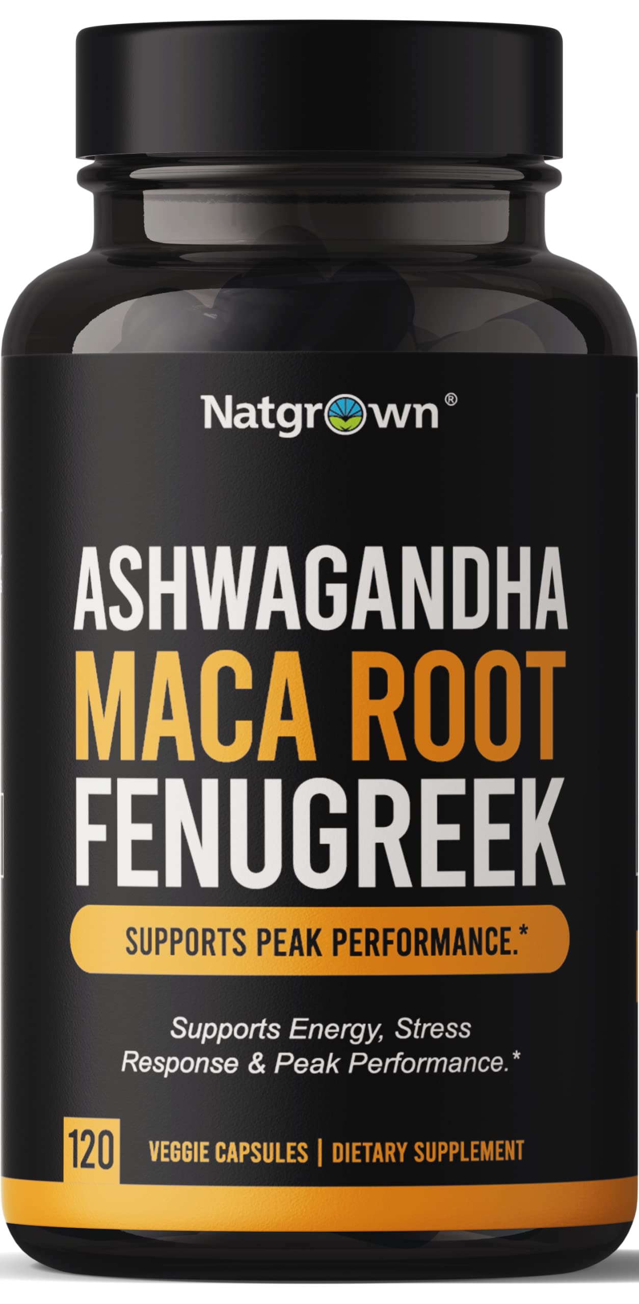 Natgrown Ashwagandha Maca Root Fenugreek Extract Capsules Supplement