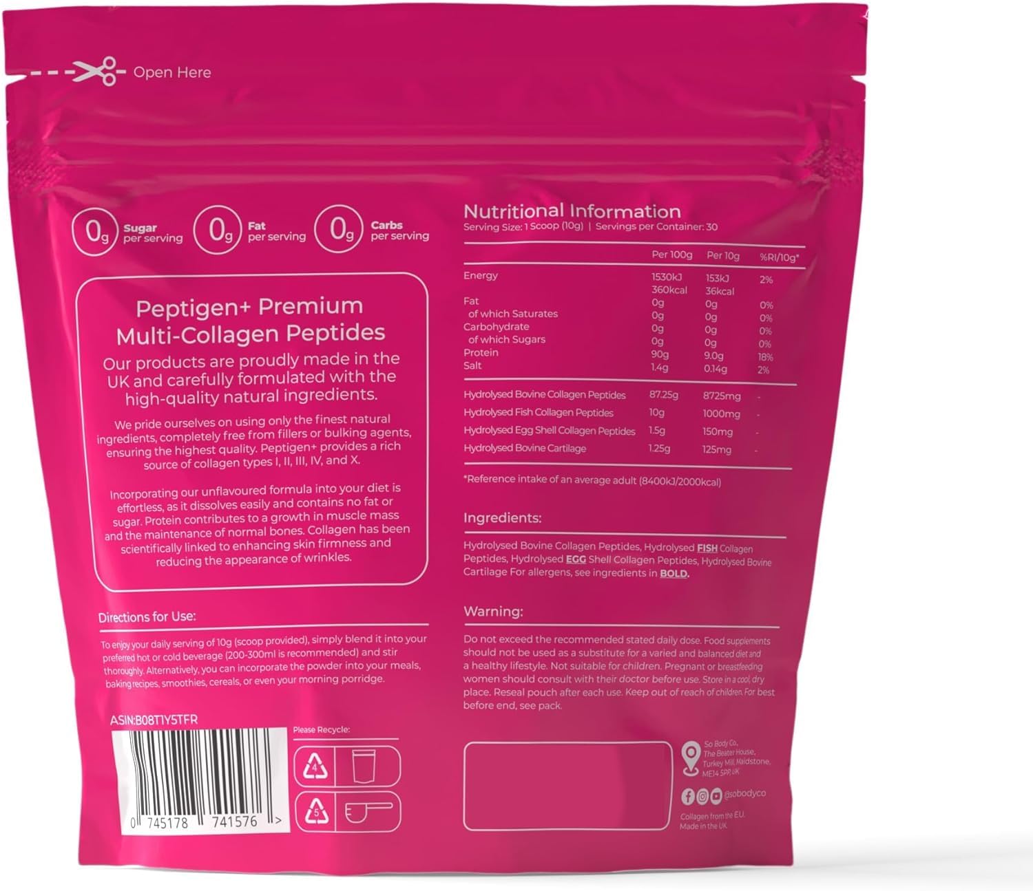 SoBodyCo Premium Collagen Supplement, Unique 5 Types of Collagen Powder, 300000mg, Collagen Peptides, Collagen So Body Co