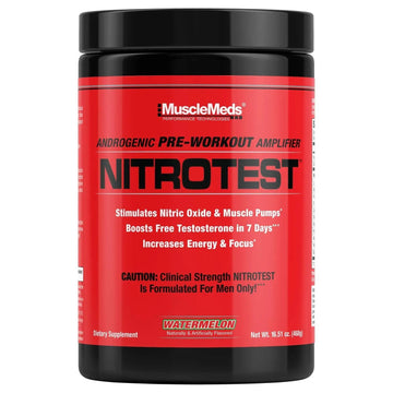 MuscleMeds Nitrotest Pre-Workout Supplement Drink, Boost Nitric Oxide, Testosterone