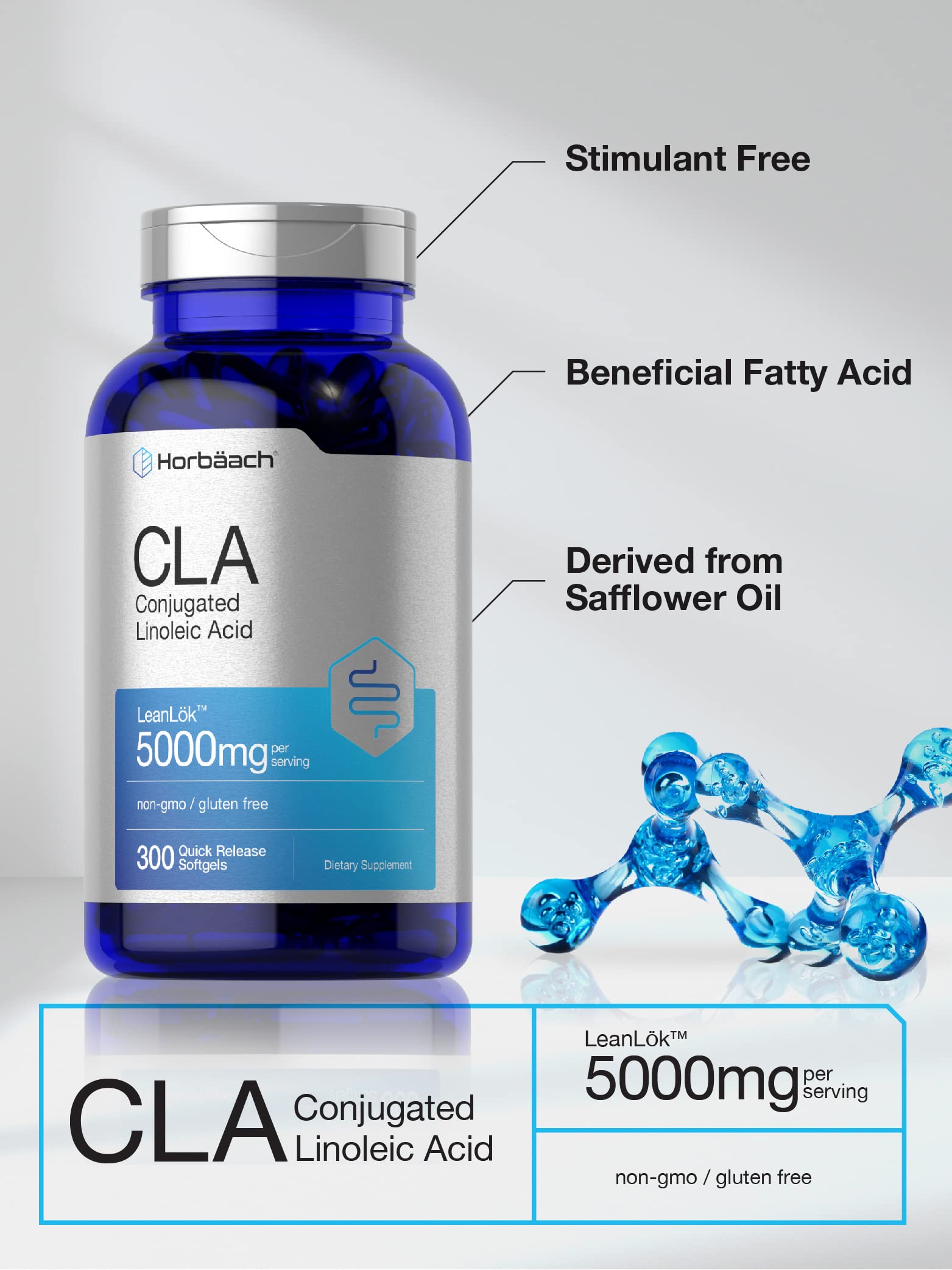 CLA Supplement | 300 Softgel Pills | Maximum Potency | Conjugated Lineolic Acid from Horbäach