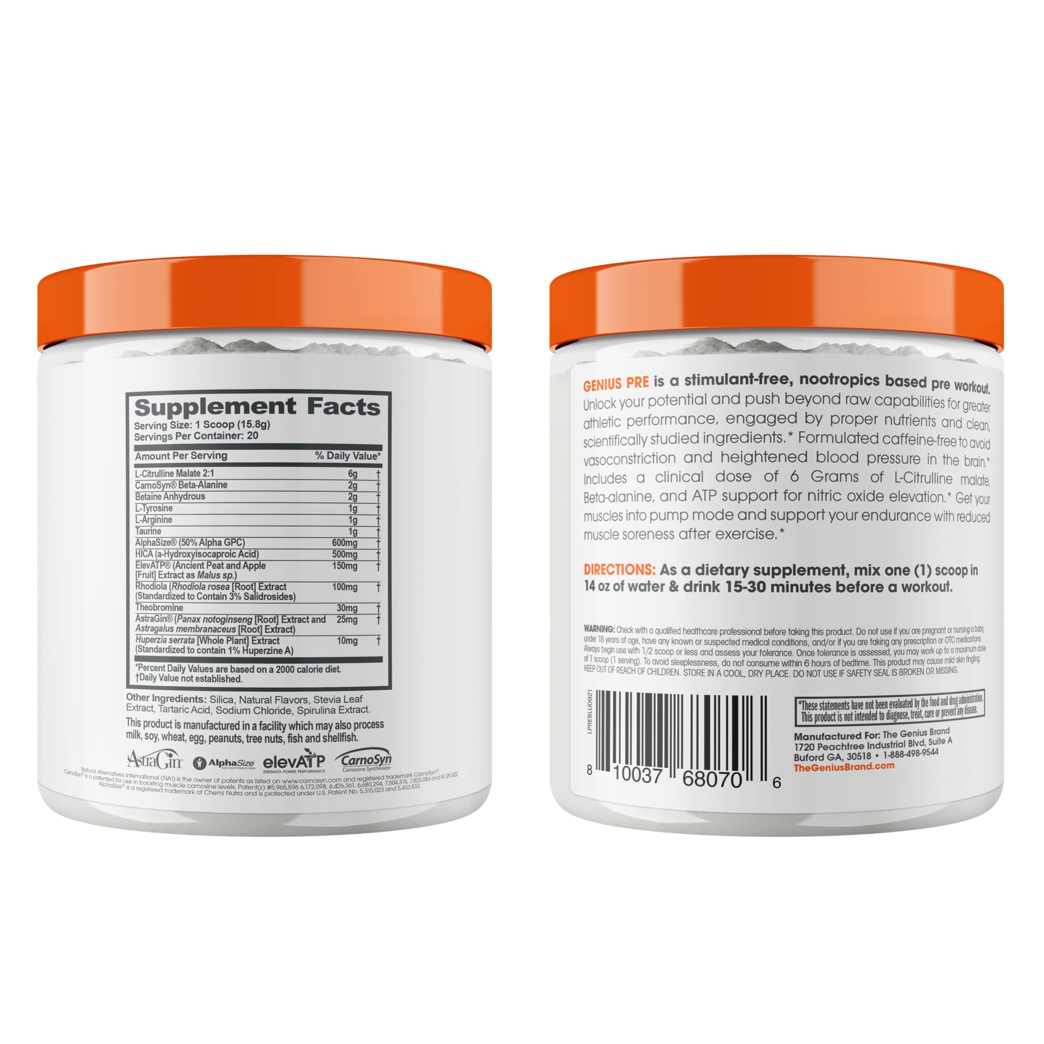 Genius Pre Workout Powder, Blue Raspberry - All-Natural Nootropic Pre-workout & Caffeine The Genius Brand