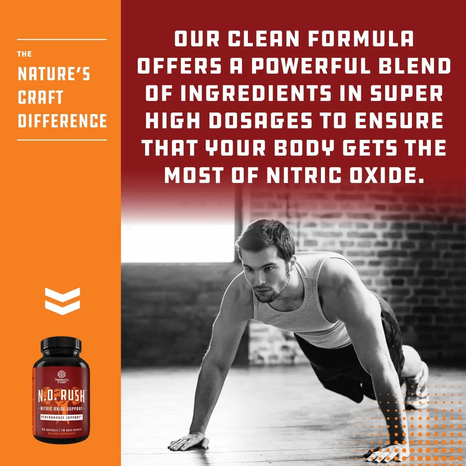 Nitric Oxide Support Pills - Natural Workout Supplement & Exercise Enhancer - Boost Energy Strength Recovery Muscle Builder - Pure L-Arginine & L-Citrulline Amino Acid Capsules - by Natures Craft