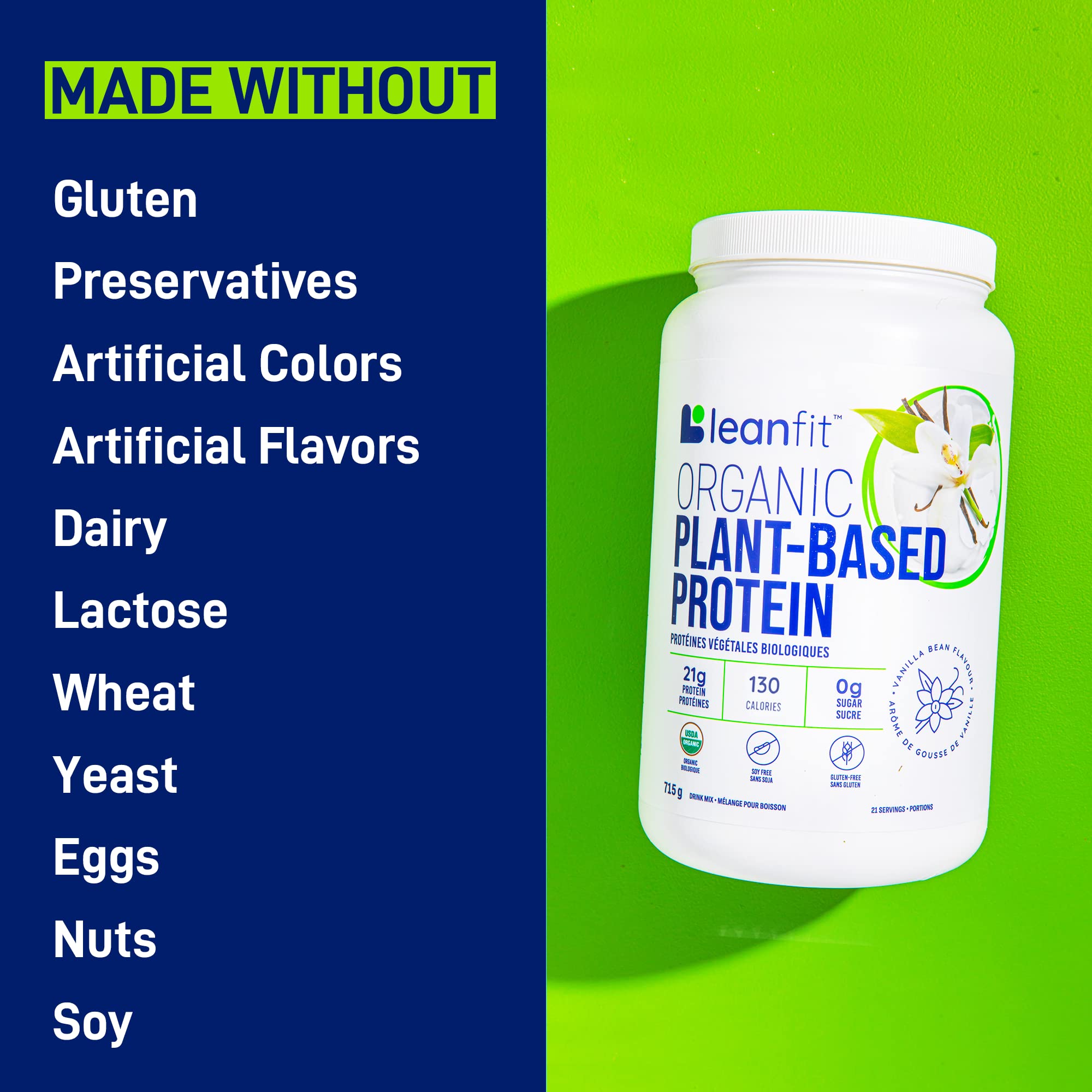 LeanFit Organic Plant-Based Protein, Natural Vanilla Flavor, 21g Vegan Protein, 19 Servings LeanFit