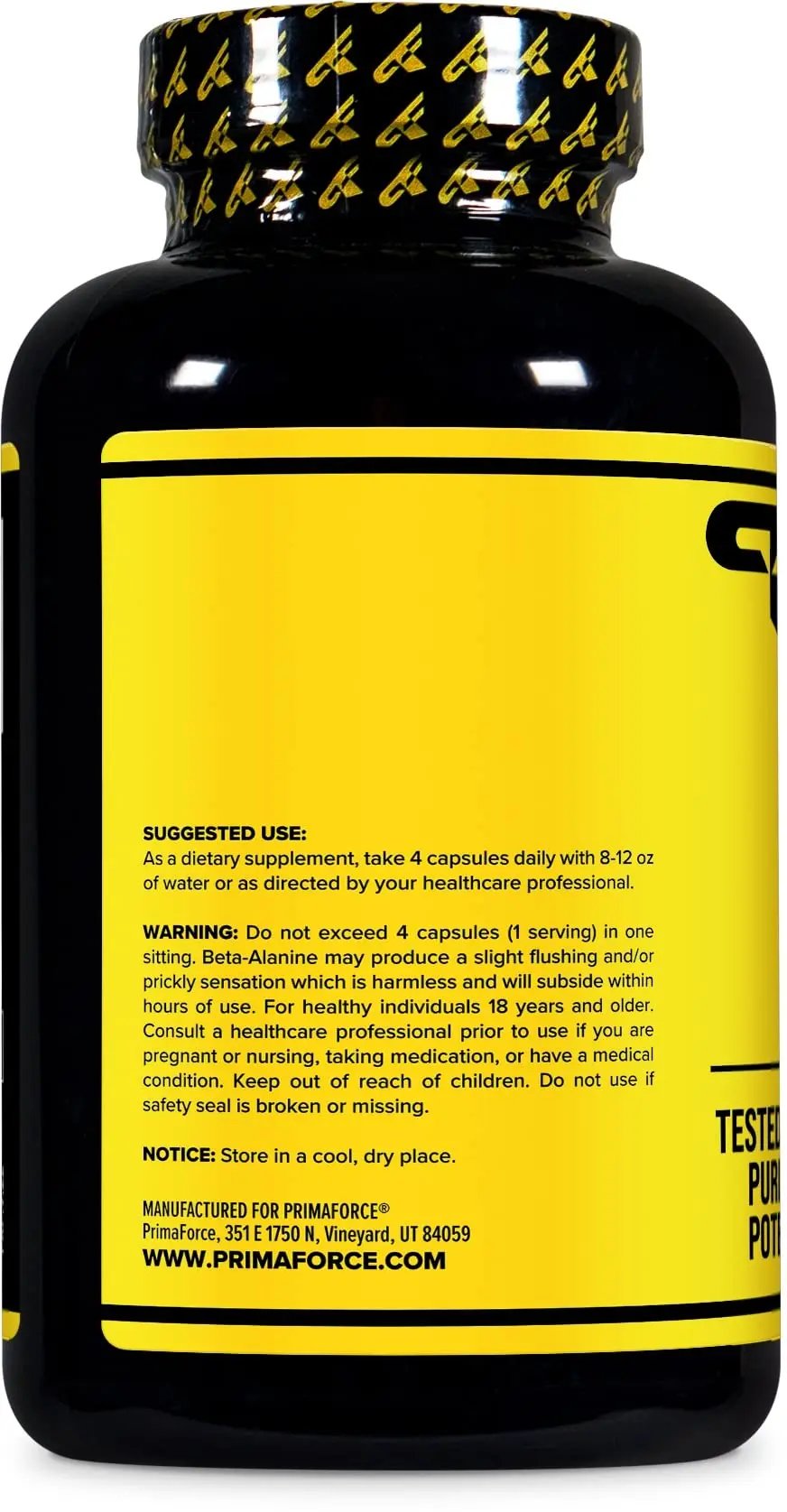 Primaforce Beta Alanine Capsules 3,400mg, 180 Capsules (45 Servings) - Potent Beta-Alanine Supplement