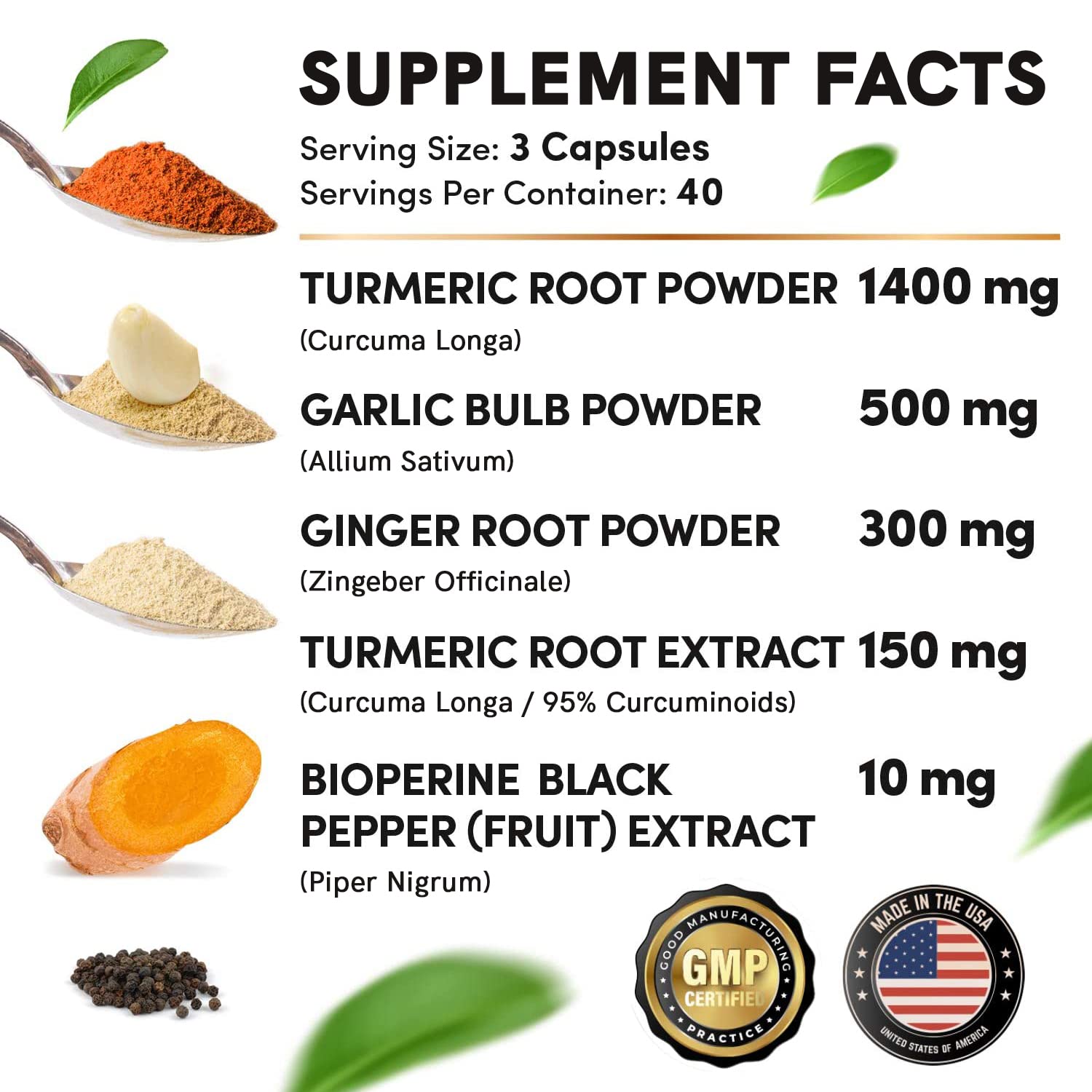 4-in-1 Turmeric and Garlic Supplements with Bioperine 2360 mg (360 ct) Turmeric Ginger MEDCHOICE