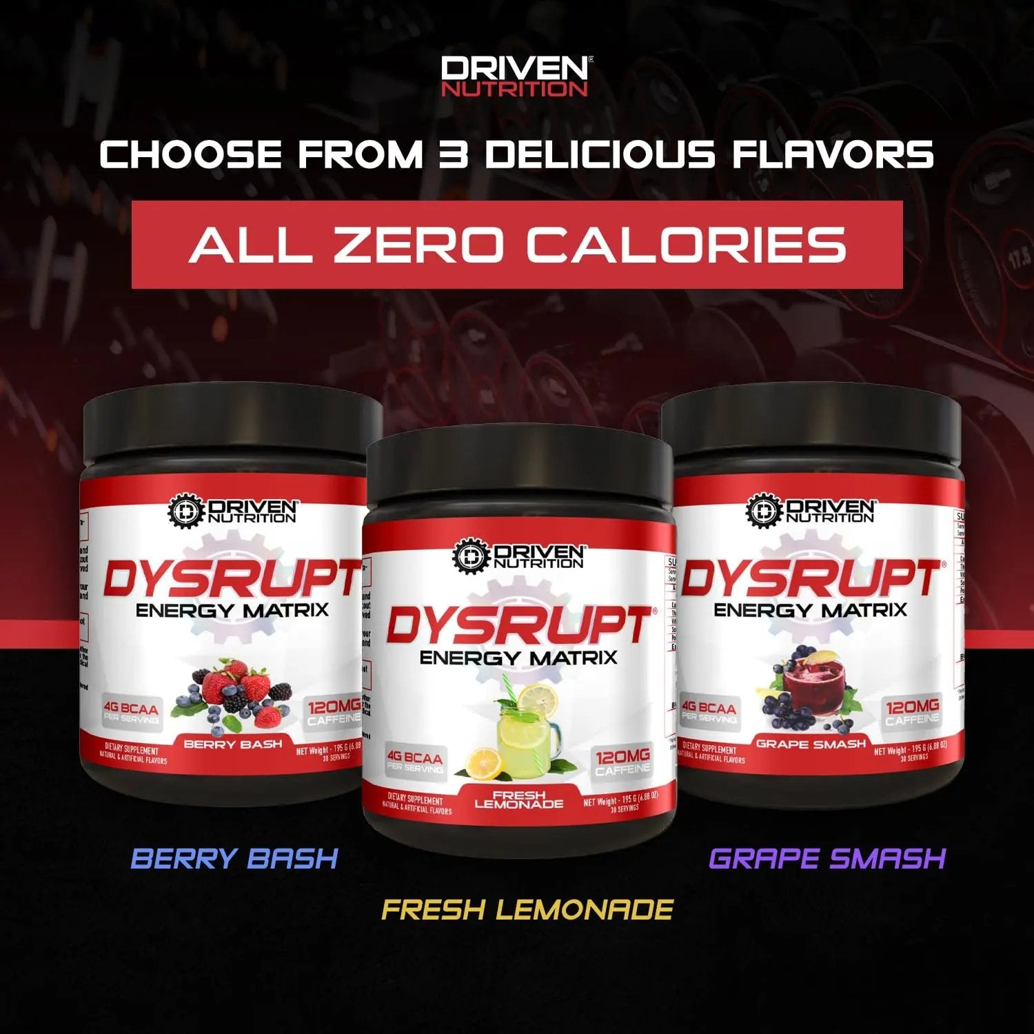 Driven Nutrition DYSRUPT: BCAA + Caffeine with Electrolytes: Sugar & Gluten Free Supplement- Improve Recovery, Burn More Fat, Increase Endurance, and Achieve Greater Focus