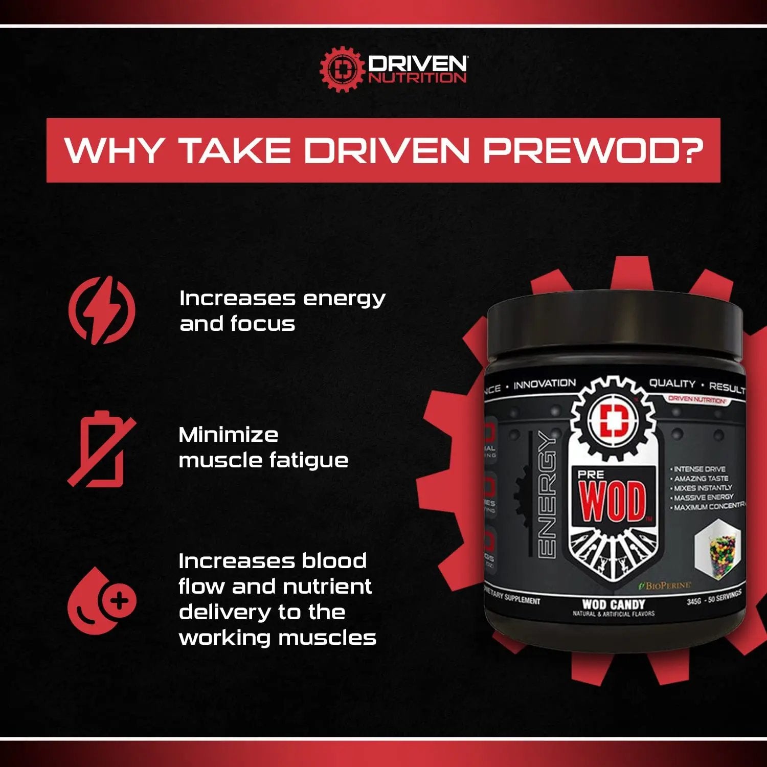 Driven PREWOD Energy Matrix, 50 Servings - Pre-Workout Supplement with Caffeine & Beta-Alanine - Energy, Focus, Strength, & Endurance for High-Intensity Training & Weight Lifting - Green Apple